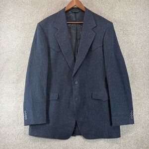 VTG Tweed Western Jacket 42 Ex-L Herringbone 100% Wool Blazer Big & Tall USA